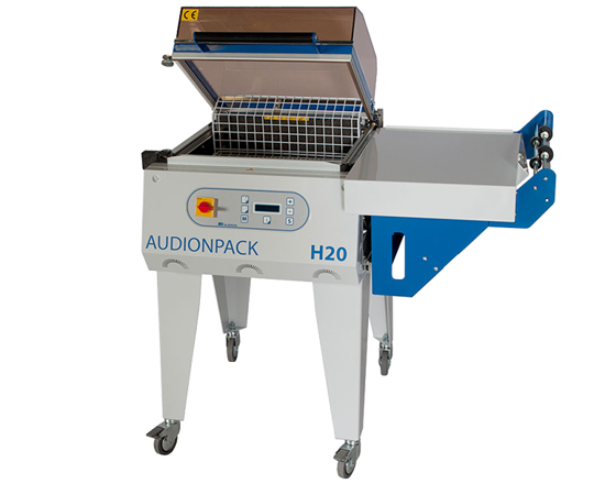 Audionpack H20 - Easy to use shrink wrapping machine which seals and shrinks in one step. Sturdy construction ideal for small/medium production quantities and for packaging a wide variety of different sized products. Equipped with a large fan for better and more equal air circulation, resulting in excellent shrink capacity and the perfect package!