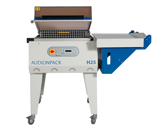 Audionpack H25 - The Audionpack H25 hood shrink packer is the big brother of the Audionpack H20. With a seal length of 560 mm larger products can easily be packed. It combines the latest technology with a smart construction in order to go for the perfect package!